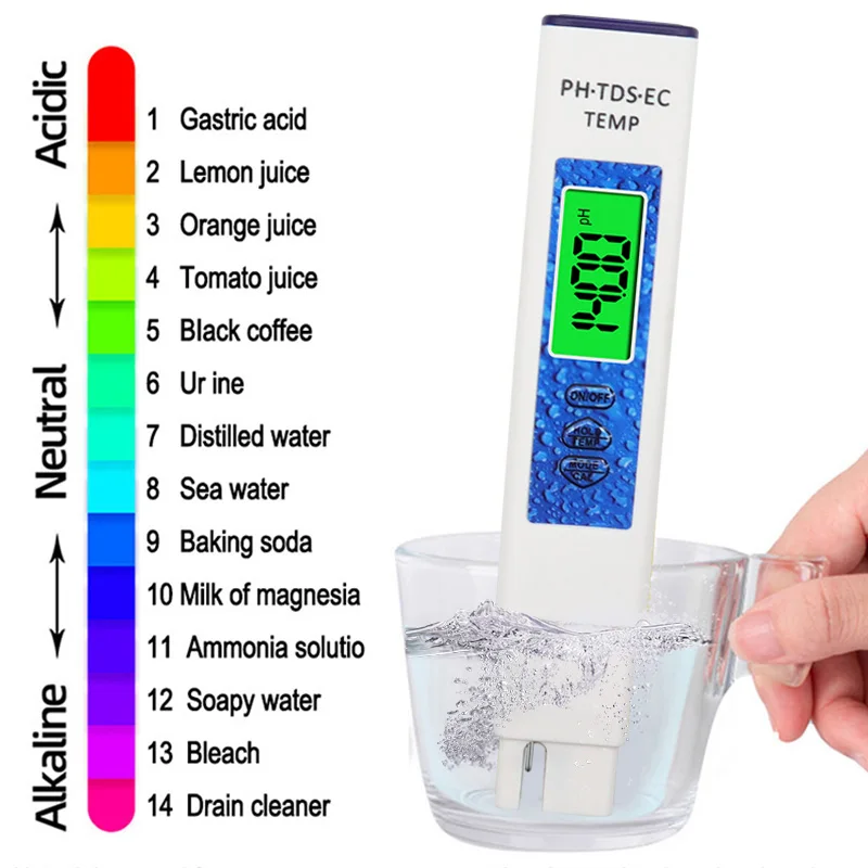 Pluma de prueba de PH, sonda de alta sensibilidad Cuatro en Uno, pluma TDS/TEMP, calibración EC de un punto para el hogar, medidor de prueba de calidad del agua