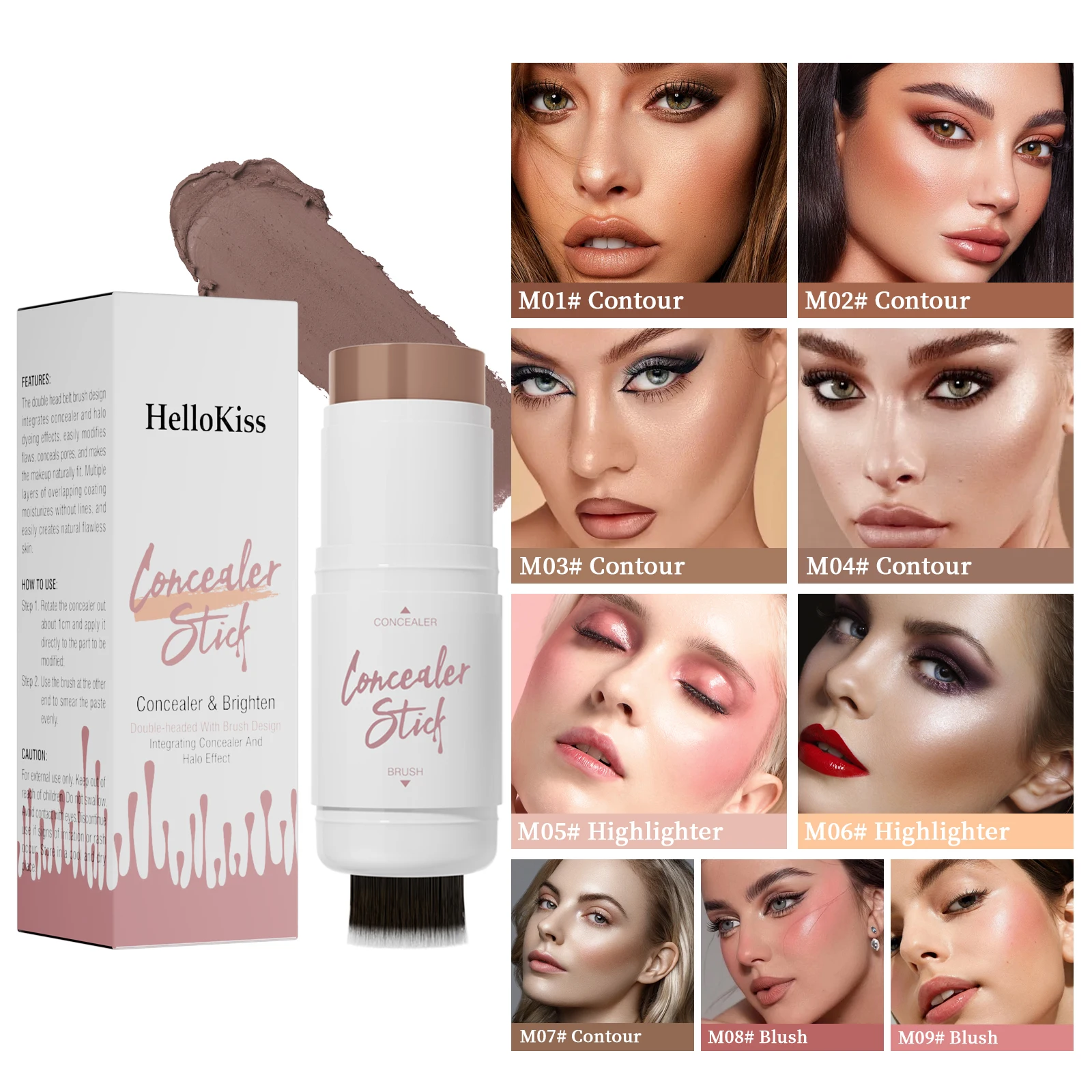 Hellokiss double head multifunctional face repair highlight powder blusher stick three-dimensional brighten face Bronze