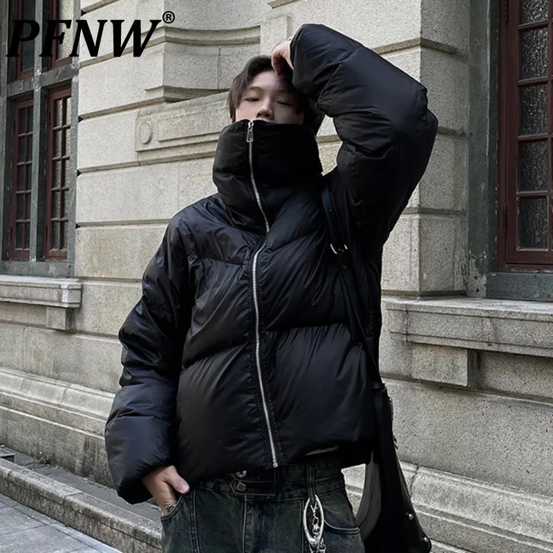 PFNW Niche design unisex stand-up collar short down jacket trendy new men\'s loose thickened warm bread clothing jacket 12C1794