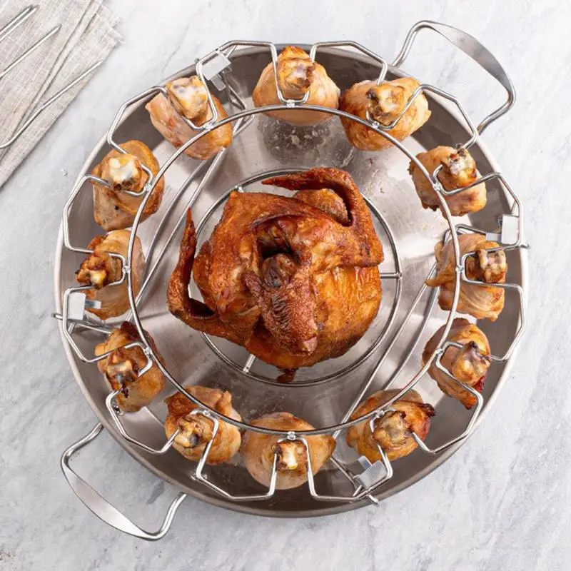 Chicken Leg Wing Rack Grill Stainless Steel Wing Rack Grill Rack Non-Stick Drumstick Holder BBQ Accessories With Drip Pan For