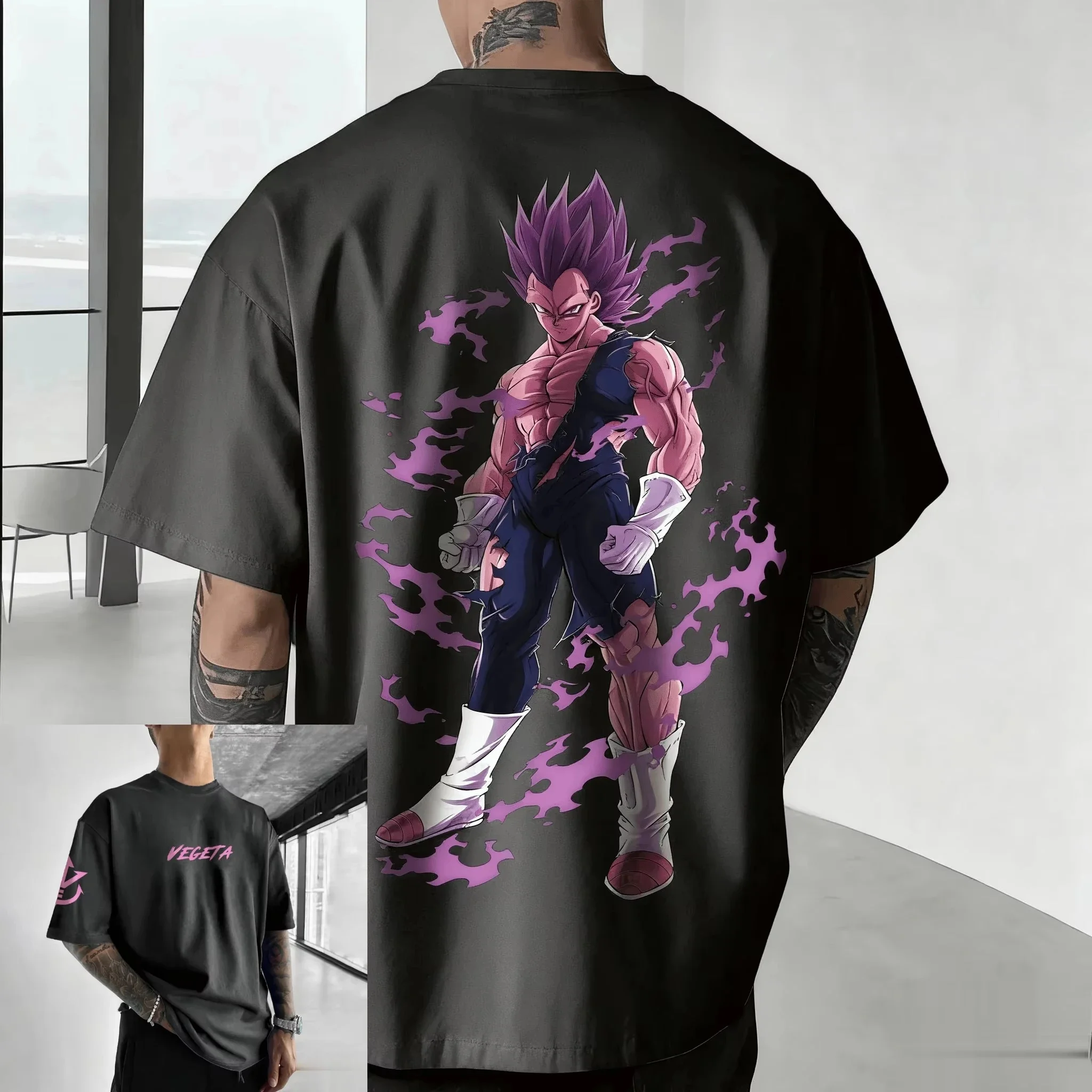 Dragon Ball Anime Vegeta Printed T-shirt 2025 Summer New Men's Women's Harajuku Y2K Large Casual Loose Pure Cotton T-shirt