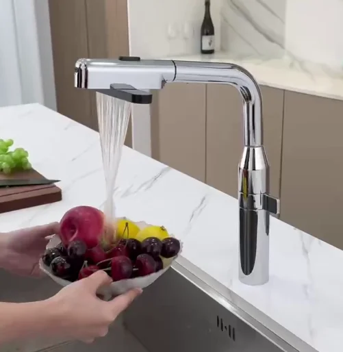 

2025 New Modern Flexible Pull Multifunction Waterfall Kitchen Faucet Mixer Gun Grey 360 Degree Rotation Hot Cold Water Tap