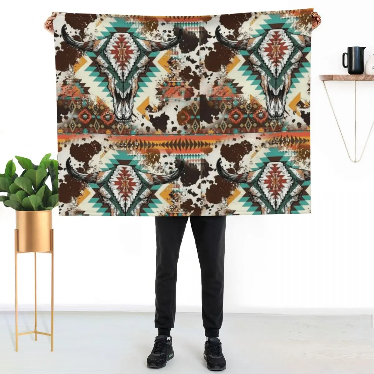 Aztec Cow Print Bull Skull Throw Blanket Bed Fashionable Sofa Quilt heavy to sleep Single Furrys decorative Blankets