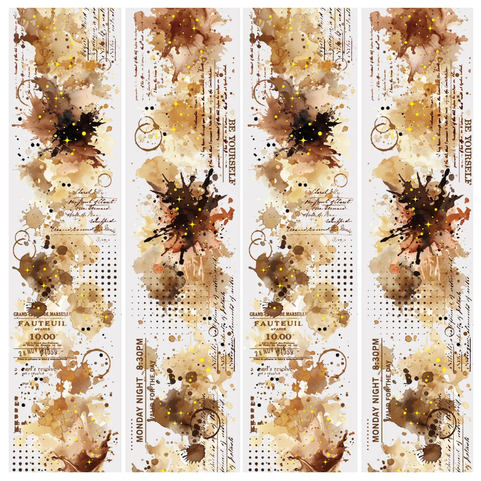 Etori Life 1 pièce de ruban adhésif vintage marron effet éclaboussures d'encre 40 mm x 2 m avec blocs de couleur, texte anglais manuscrit, points, cercles, matériel de collage pour journal, adapté pour les carnets, les valises, les autocollants de téléphone, les bouteilles d'eau, les trousses et porte-crayons, les vélos, les casques, les fournitures scolaires, les articles de décoration de bureau, les fournitures de scrapbooking, la décoration de chambre, les fêtes vintage, les amateurs de café, les autocollants de cyclisme, la rentrée scolaire