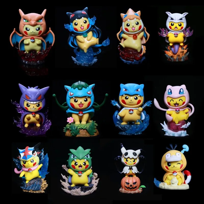 

13CM Pokemon Pikachu Cosplay Gengar Super Charizard X Psyduck Charmander Cute Anime Decoration Figures Children's Model Gift