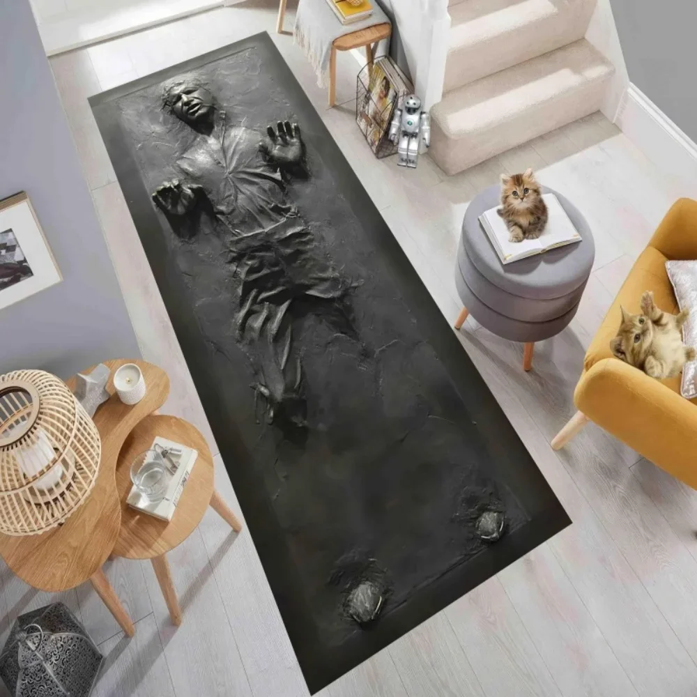 Art Long Runner Rug 2D Human Body Silhouette Design Non Slip Washable Hallway Rug Dark Stone Texture Life Retro Entryway Decor
