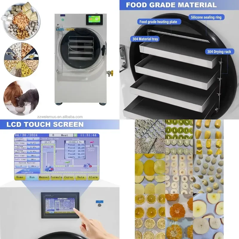Home Freeze Dryer Machine 4 Trays 0.4m2 Vacuum Pump Small Food Dehydrator for Liquid Solid Milk Drinks Home Use Commercial