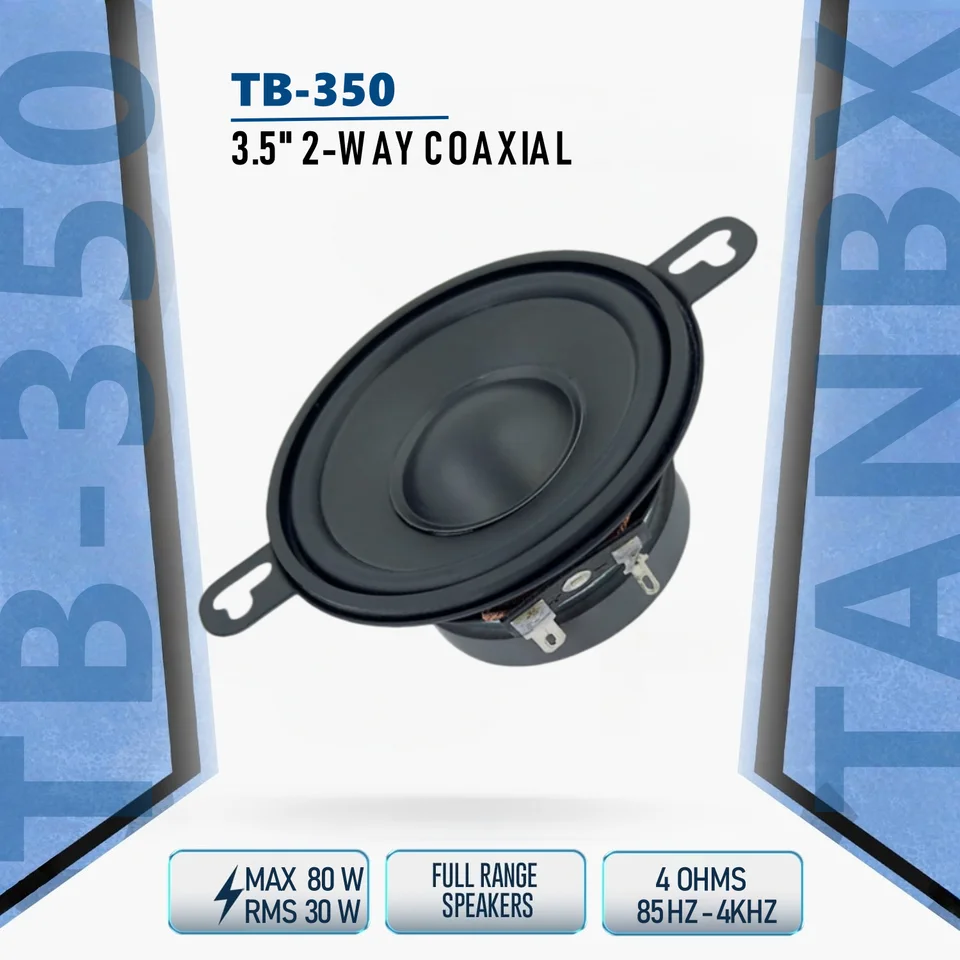 1 par nuevo altavoz coaxial universal de 3.5 pulgadas para auto, rango completo, MAX 80W, altavoz de medios activo de alta potencia, TB-350 2