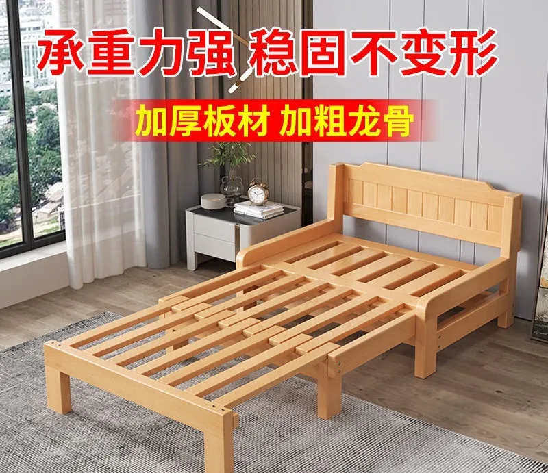 Wooden sofa bed Foldable integrated dual-purpose solid wood expansion bed Multifunctional balcony bed