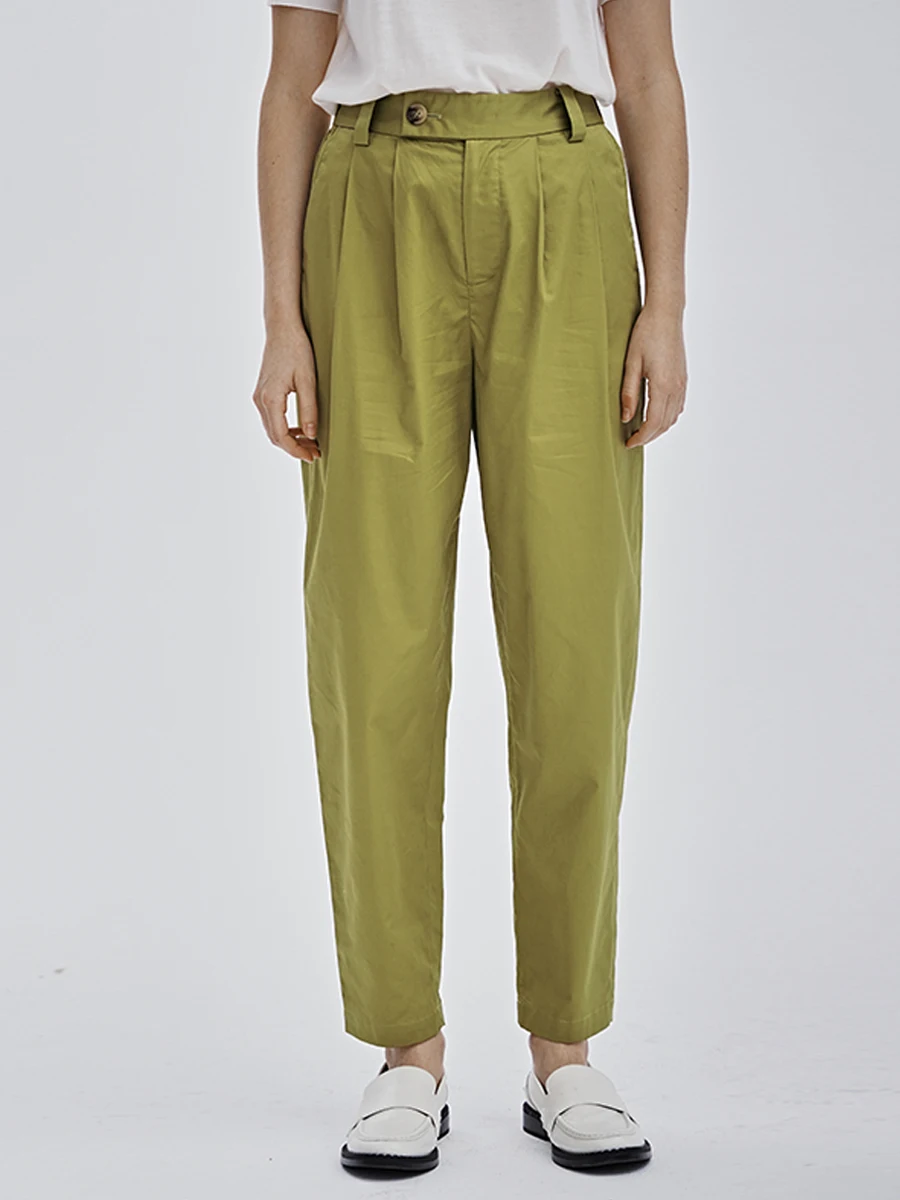 

Cuisuyun Olive een Elastic Waist Casual Harlan Pants Workwear Trousers Versatile High Waist Long Cotton Pants
