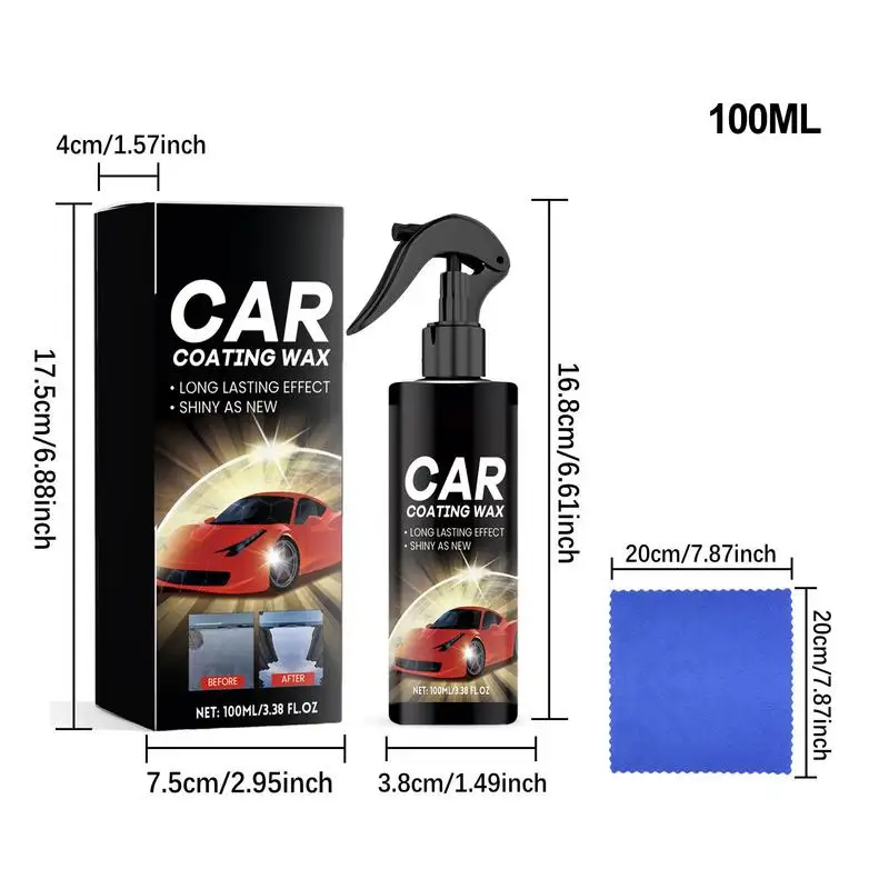 Car Coating Agent com Pano, Spray de polimento, Agente de recondicionamento hidrofóbico, Car Wax Polish, 100ml