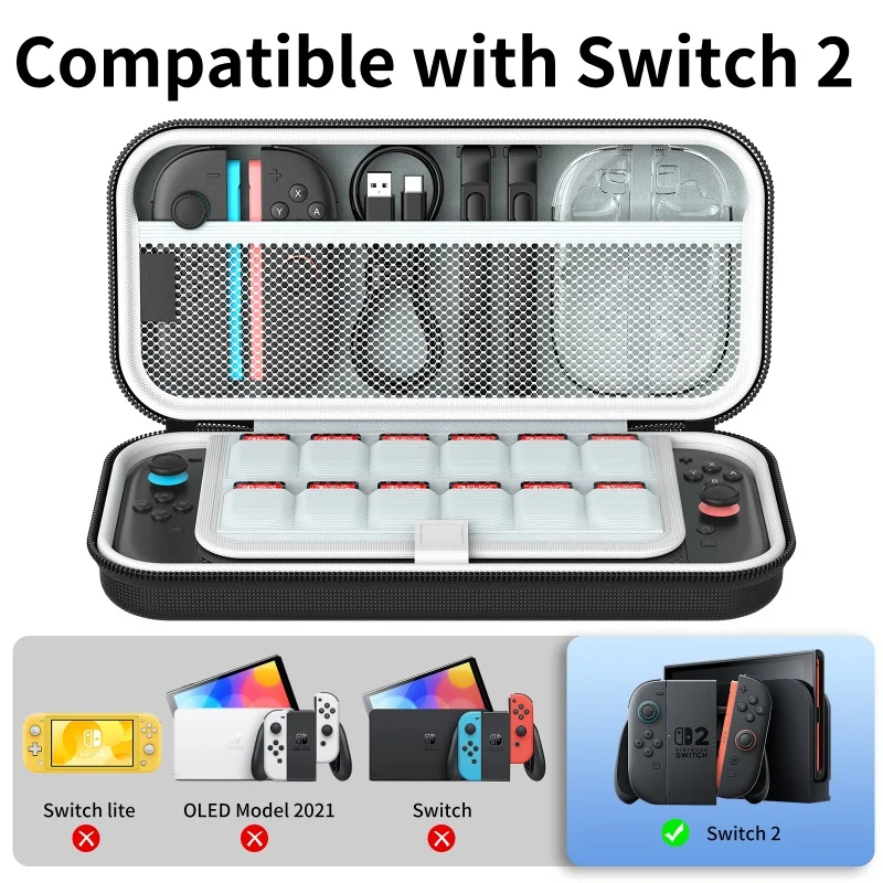 Comptible for Switch 2 Portable Lightweight and Large Capacity Waterproof Carrying Case Protected for Console Accessory