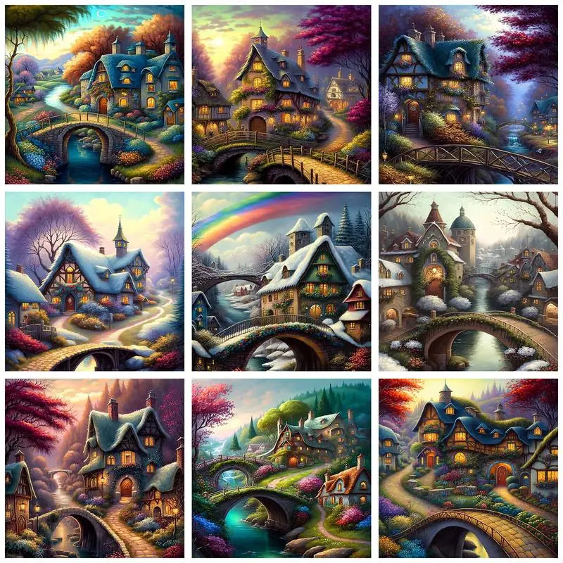 

CHENISTORY Oil Painting By Numbers On Canvas Countryside House Picture Coloring For Adults Home Decors Artwork Scene