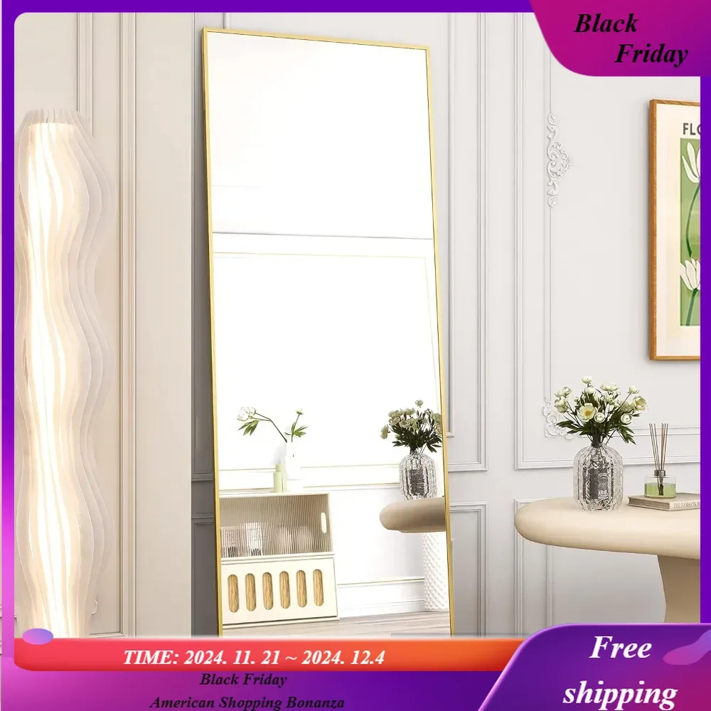 

65"x22" Full Length Wall Mirror Floor Mirror Aluminum Frame Rectangle Mirrors Standing Dressing for Living ,Gold