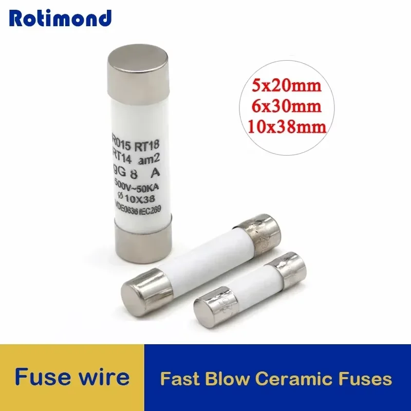 Fusible Fuse 5x20mm 6x30mm 10x38mm Fast Blow Tube Fuses 250/500V 0.5 1 2 3 4 5 6 8 10 15 16 20 32A AMP Fuses 5/10Pcs