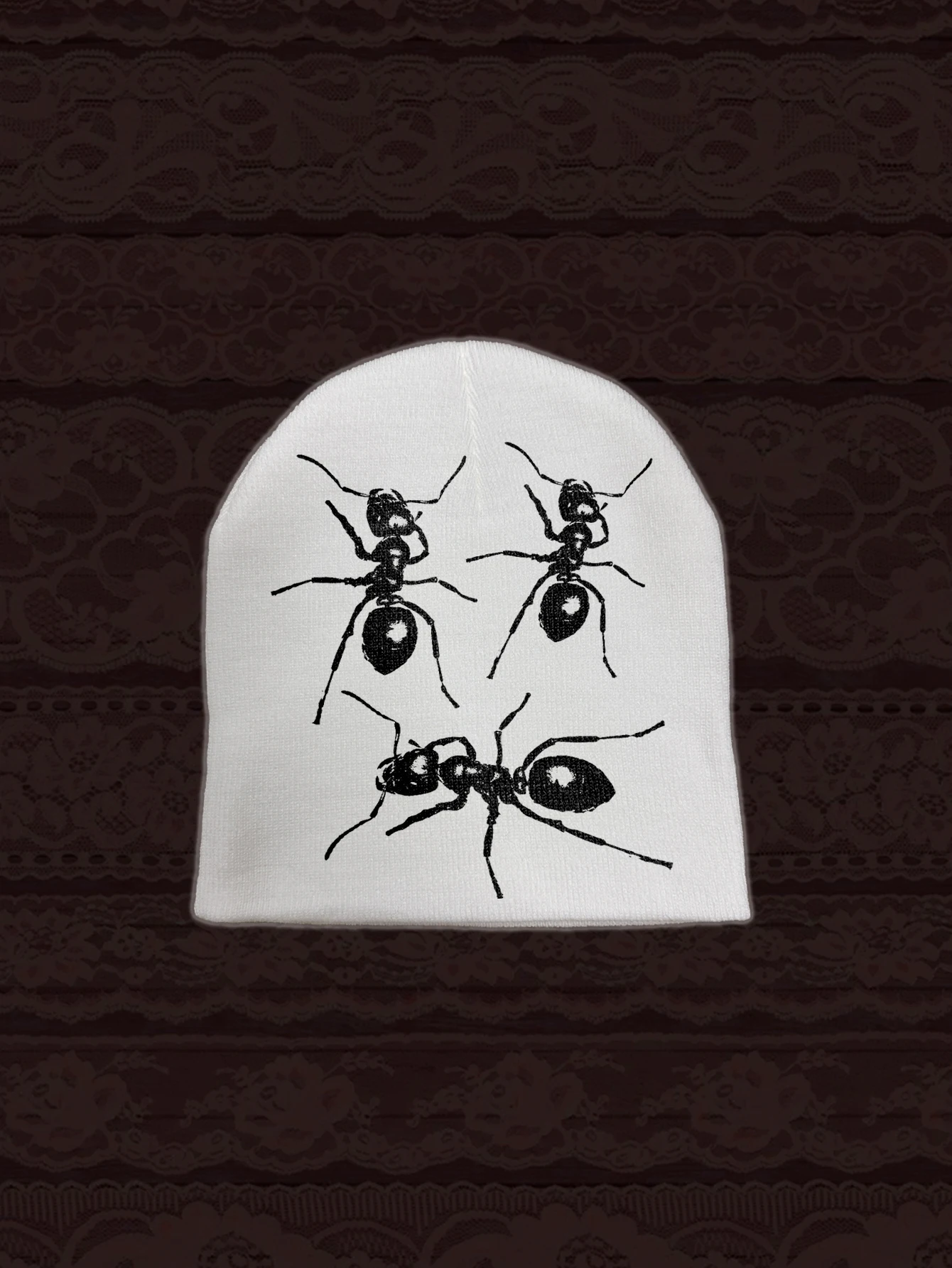 Topi Rajut Pola Serangga Monokrom Retro Estetika Gelap Gotik Topi Rajut Pola Serangga Hitam Minimalis Topi Rajut Hangat Musim Dingin Uniseks