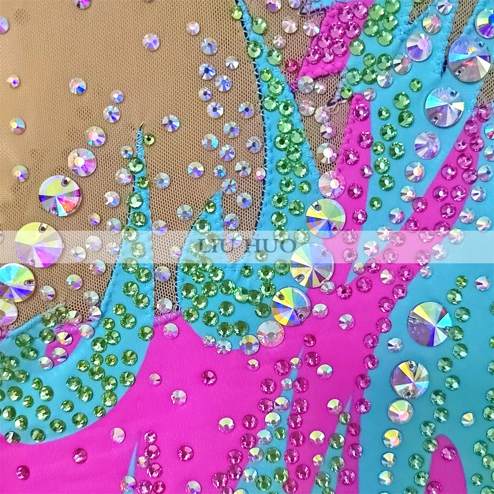 LIUHUO Ritmische Gymnastiek Turnpakje Aerobics Volwassen Vrouwen Meisje Kostuum Prestaties Competitie Dans Jurk Groen Multi-color Tieners