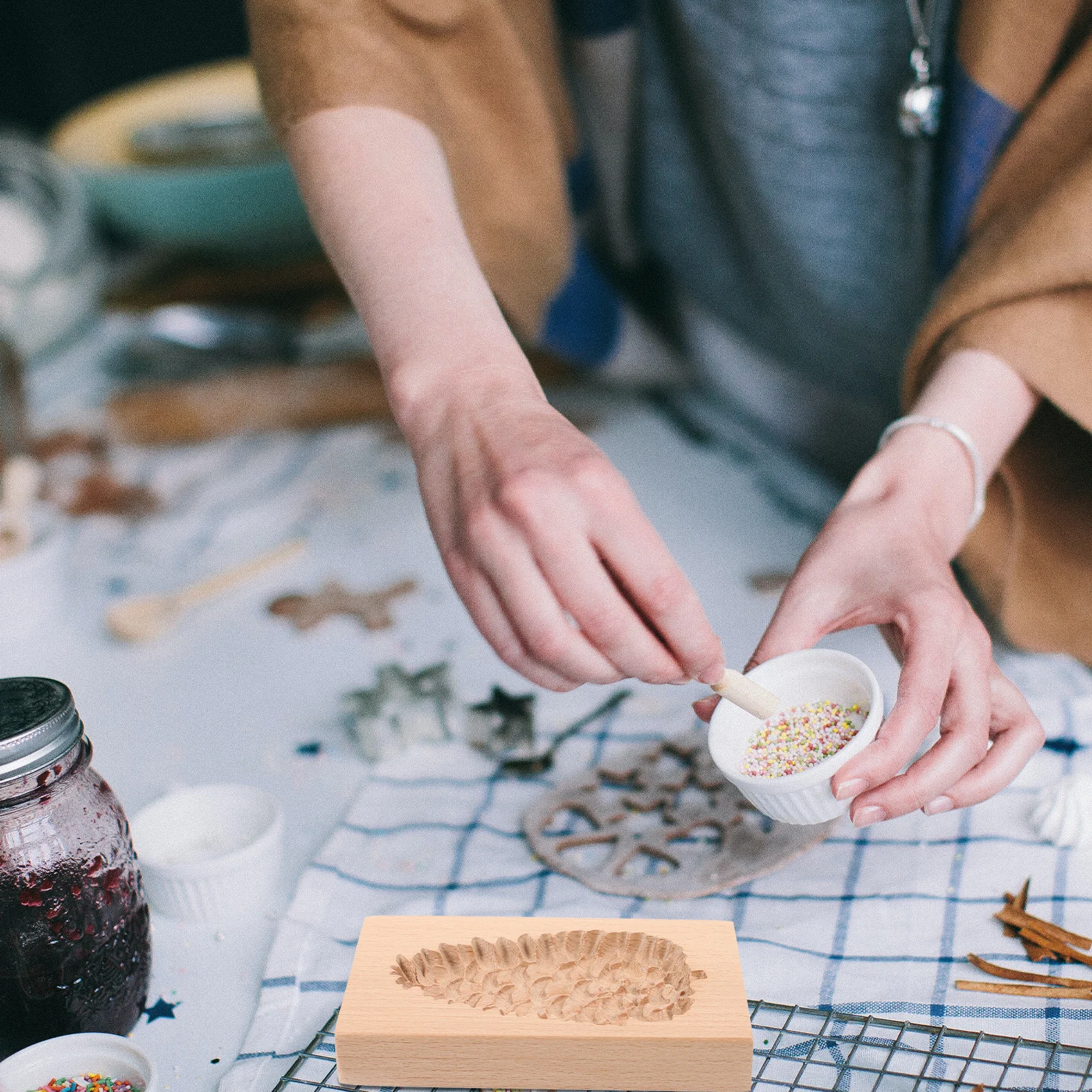 

Beech Wood Cookie Cutter Embossing Mold Elegant Design for Baking Decor Wooden Cookie Molds Wooden Carved Mold