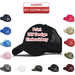 KUNEMS Women's Custom Baseball Net Cap Back Opening Ponytail Hat Logo Embroidery Trucker Hat Brand Design Picture Print Mesh Cap