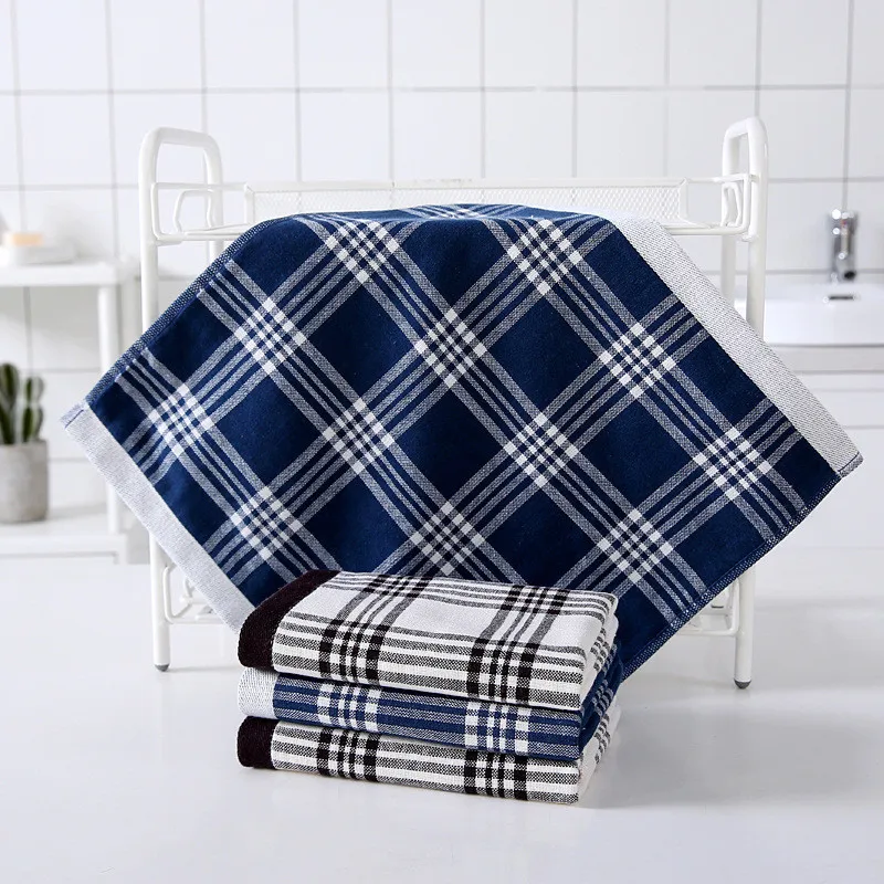 1Pc 34x34cm Terry Gauze Cotton Plaid Square Face Towel Bathroom Adults Men Wash Cloth