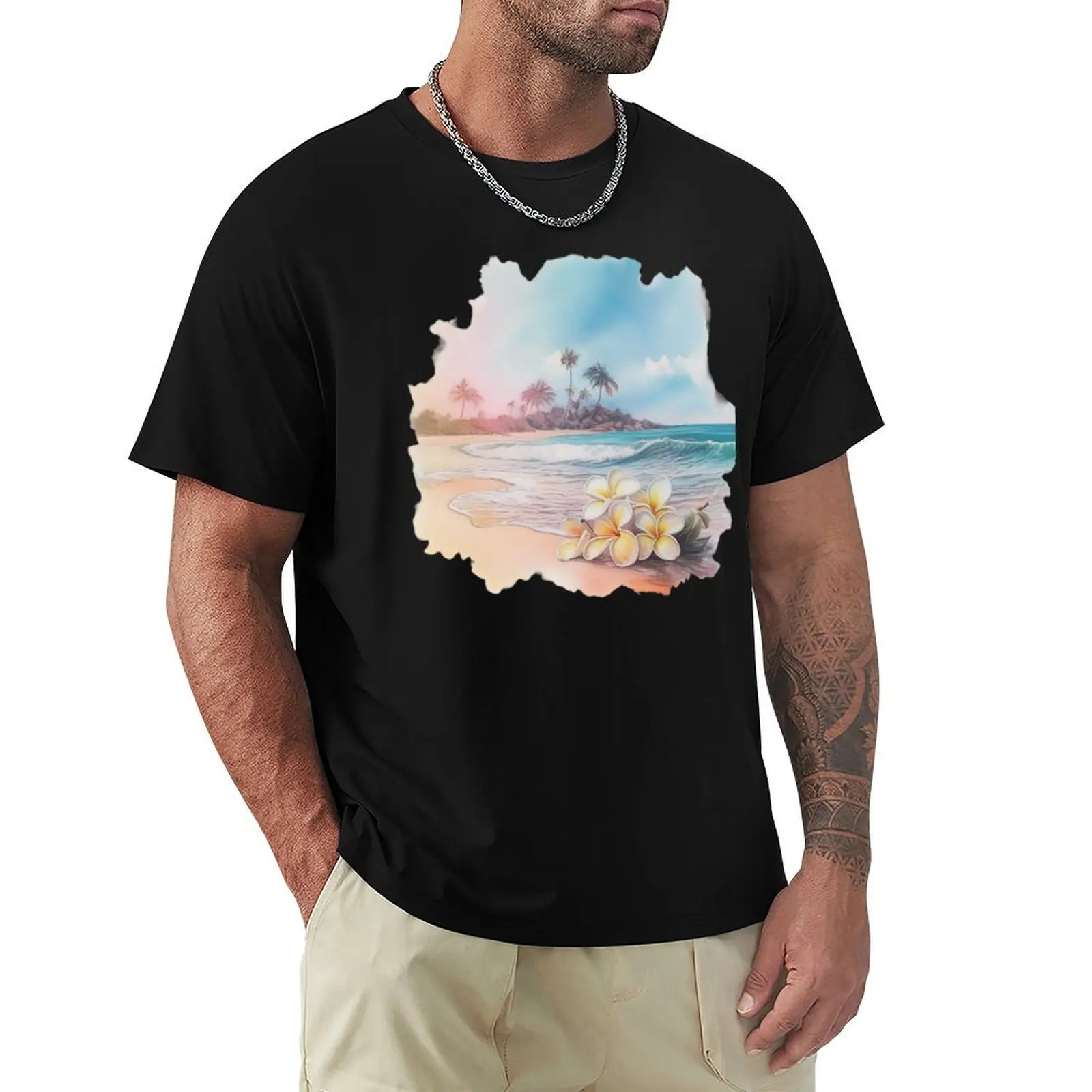 T-shirt Tranquil Tropics à manches courtes pour grands et grands-tailles