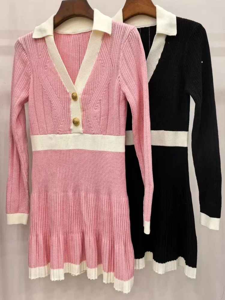 高級秋冬ニット Dr V-Ne カラーブロウ ウエストシェイプ ロングスリーブ スリムフィット レディースファッション ウォーキングドレス