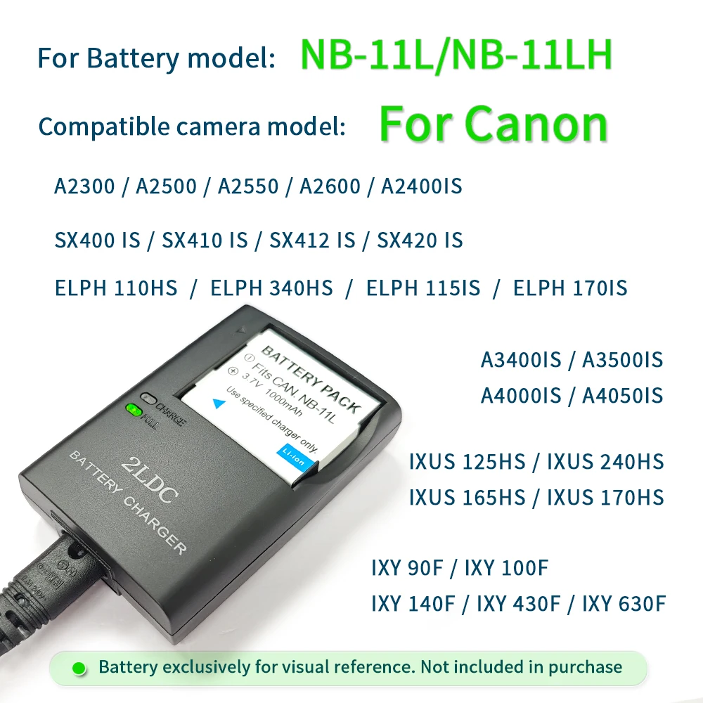 Ładowarka CB-2LDC 2LDE 2LFE do akumulatorów Canon NB-11L/NB11LH 90F, 100F, 110F, 120, 140, 150, 220F, 420F, 430F, 630, A2300, A2500 — zdjęcie produktu 2