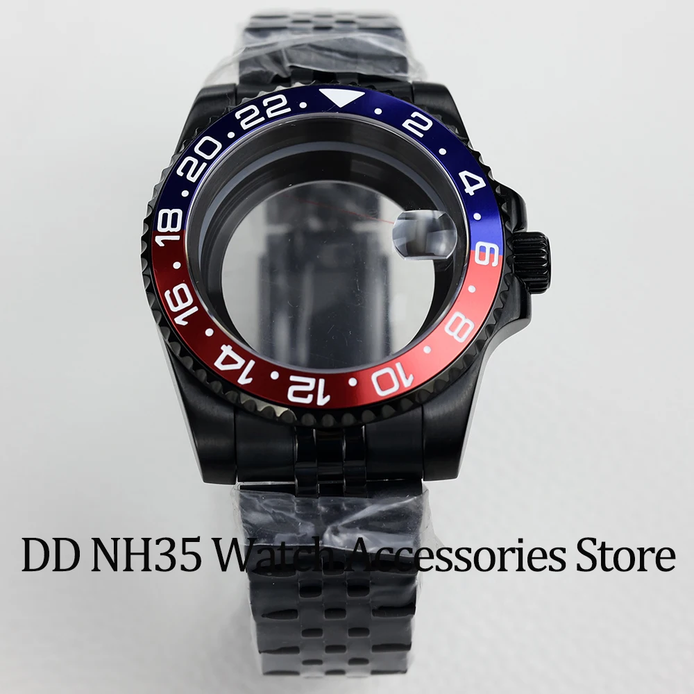 High Quality 40mm Black PVD Watch Case jubilee strap Sapphire Glass fit Nh35 Nh36 Movement 28.5mm Dial YACHT-MASTER Waterproof