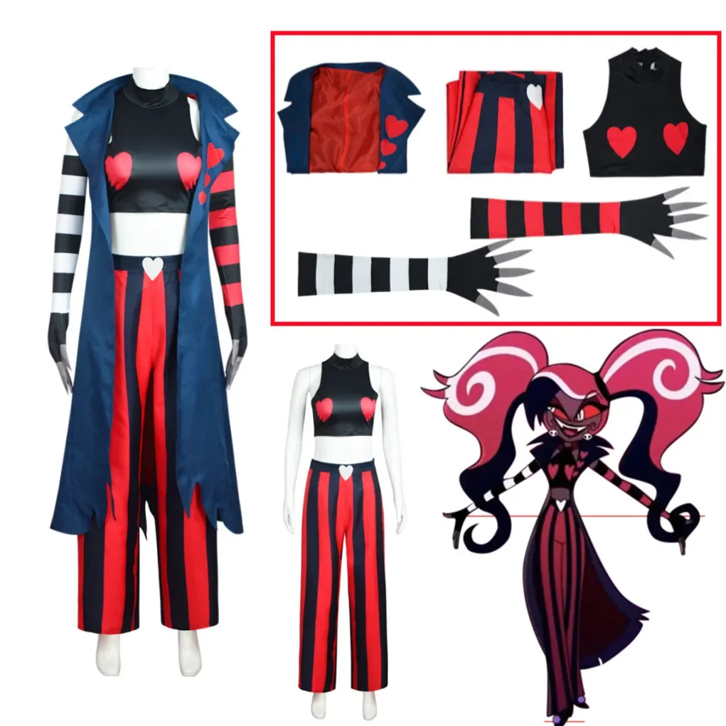 Hazbin Velvette Valentin Hotel Vox Cosplay Outfit 3V Vees VVV Costume Halloween Party Demon Carnaval Anime Cosplay Clothes