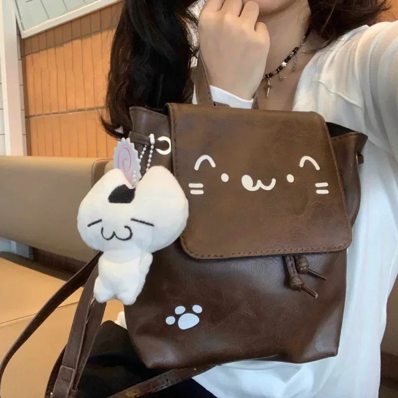Cat Symbol Backpacks Y2K Korea Japan INS Cute Girl Backpack Back To School High Capacity Cat Pendant Backpacks Women's Handbags