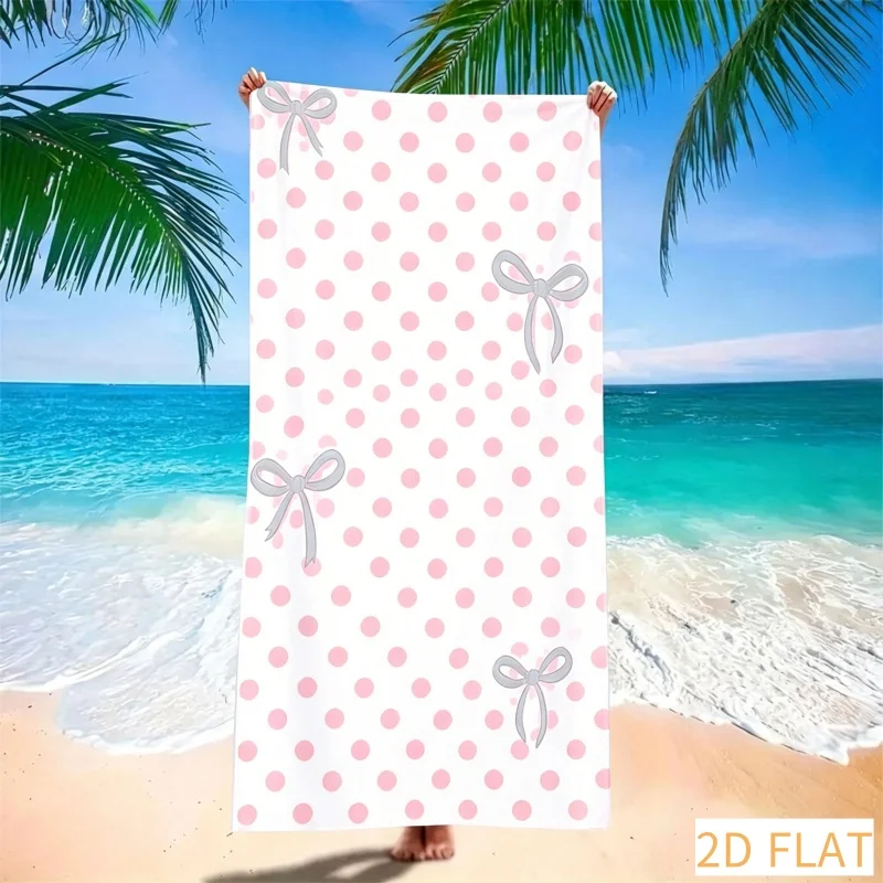 Blue Striped Beach Towel - Super Absorbent Quick Dry Microfiber with Bow Pattern, Soft Sand-Free Blanket for Picnic