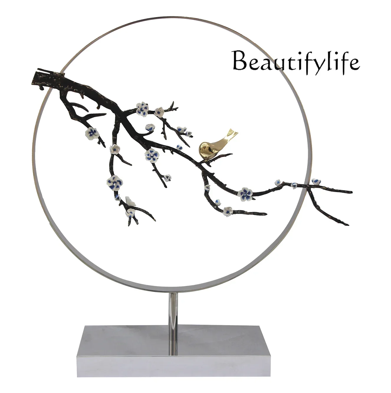 Plum blossom sculpture ornament modern Chinese four gentlemen high-end soft decoration jewelry club tea room metal artwork