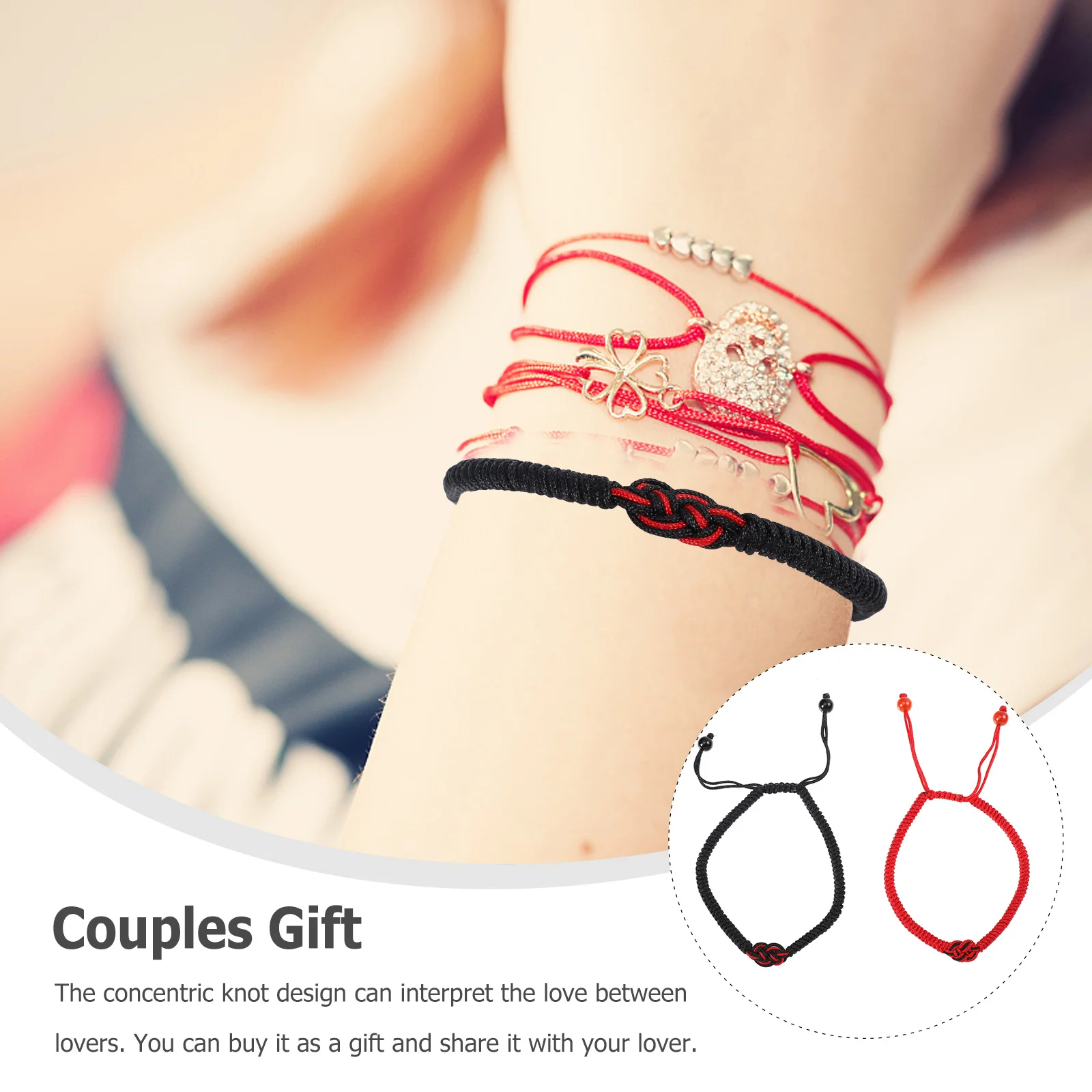 

2Pcs Creative Braided Couples Bracelet Concentric Knot Wrist Chain Anniversary New Year Gift Lightweight Beautiful Decor