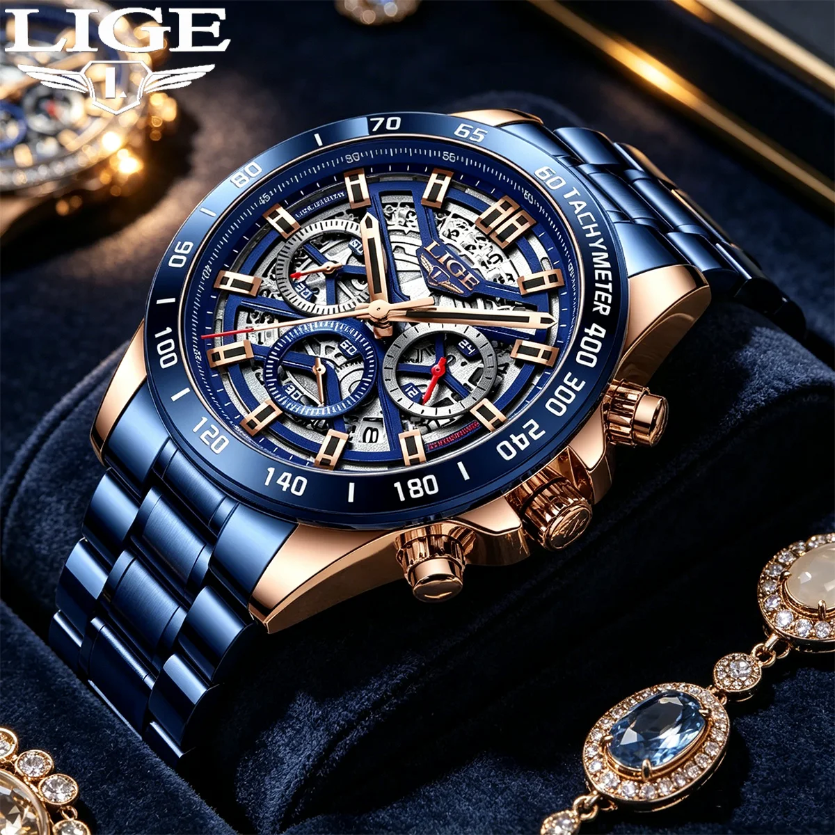 

LIGE Men's Luxury Watch Quartz Waterproof Luminous Stainless Steel Sports Man Wristwatches Chronograph Relogio Masculino+Box