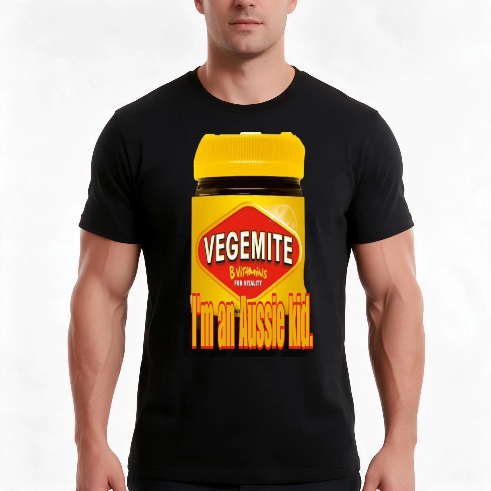 Australian, through and through. I'm an Aussie kid. Australian Vegemite. T-Shirt Summer Casual Cotton Tee, Unisex Men Women