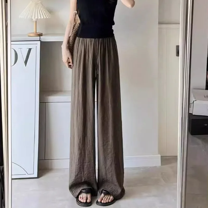 Ice Silk Wide Leg Pants Summer New Yamamoto Drawstring Tie Zen Style Pants Lazy Pleated Casual Loose Mosquito Prevention Pants