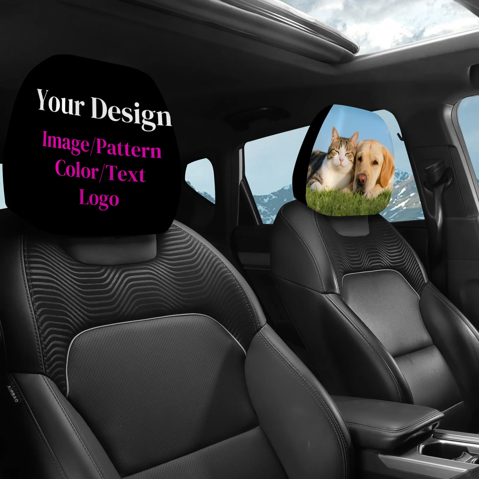 Custom Car Headrest Covers 2PCS Personalized Photo Text Logo Headrest Cover for Truck SUV Sedan Vehicle Seat Accessories image 4