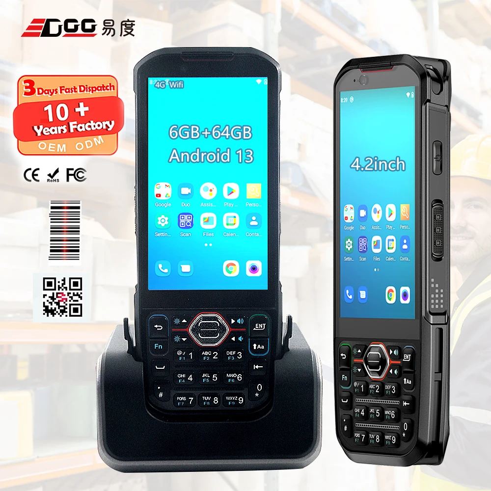 High Quality Industrial Android PDA Barcode Scanner 1D 2D QR Code Handheld Terminal Wireless With NFC 4G GPS Pdas For Warehouse