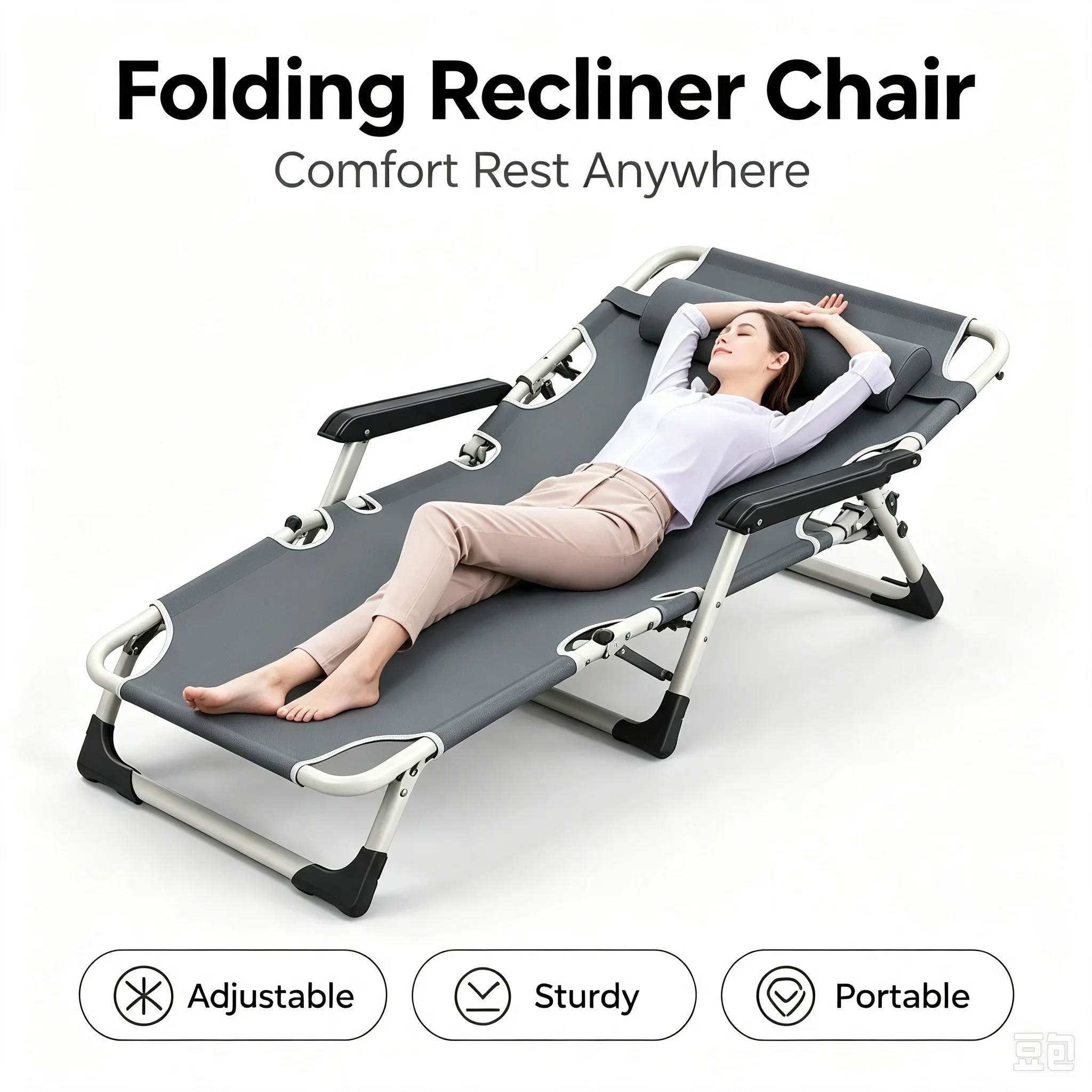 Office Lunch Nap Folding Lounge Chair Dual Use Reclining Fold Chair Adjustable Portable Outdoor Beach Camping Marching Bed