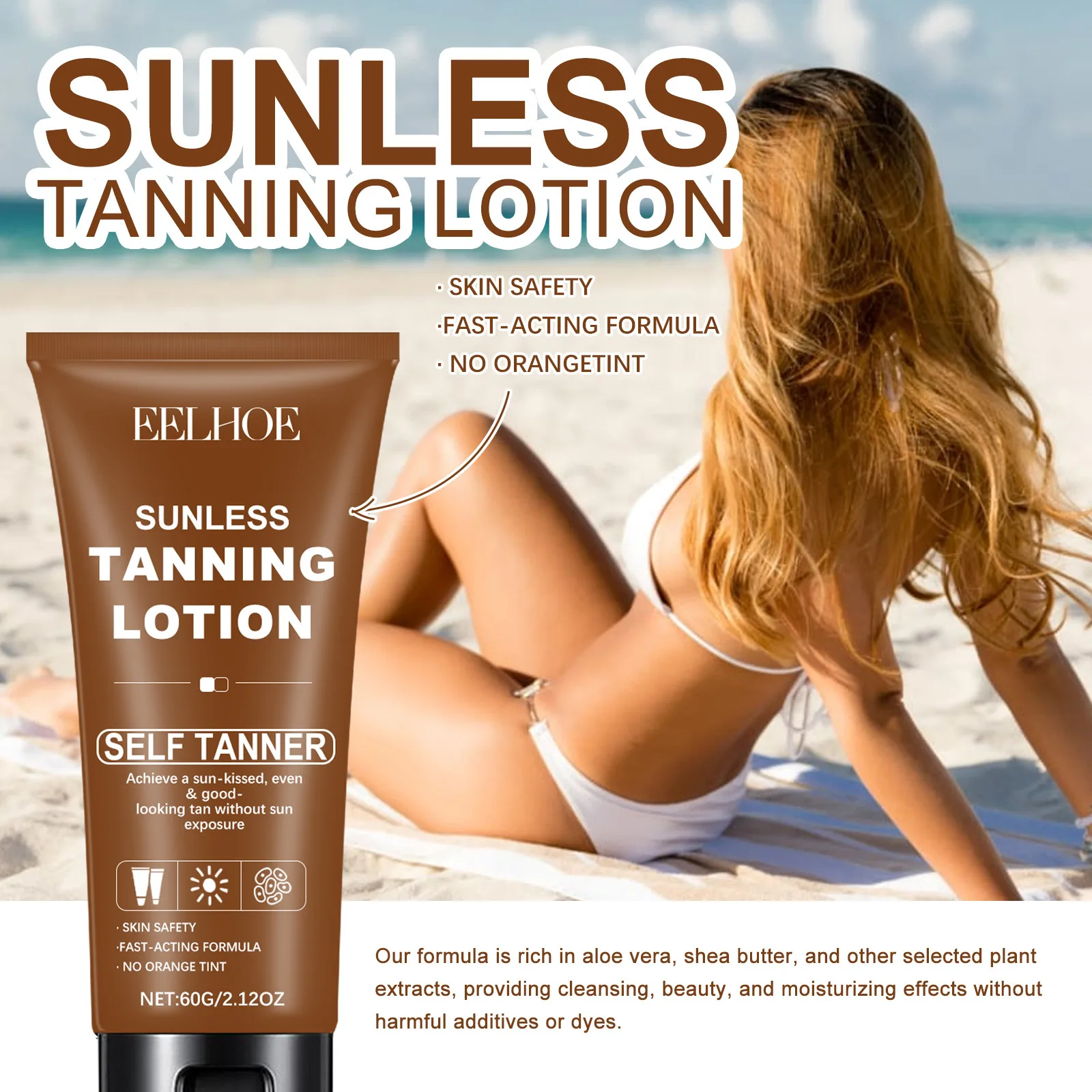 EELHOE Skin Tanning Cream Deep Hydration Quick Absorption Bronze Help Turn Black Improving Skin Texture Body Beauty Black Cream