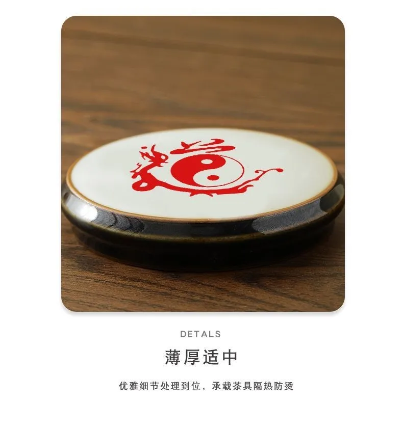 New Ceramic Ru Ware Tea Coaster Crackle Glaze Round Yin Yang Teapot Holder