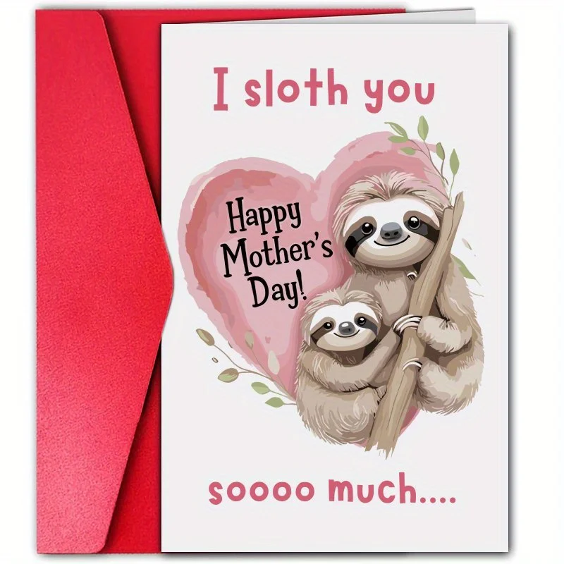 1 sloth bear themed Mother's Day greeting card, unique mother greeting card, mother's day gift, I wish you a happy mother's day