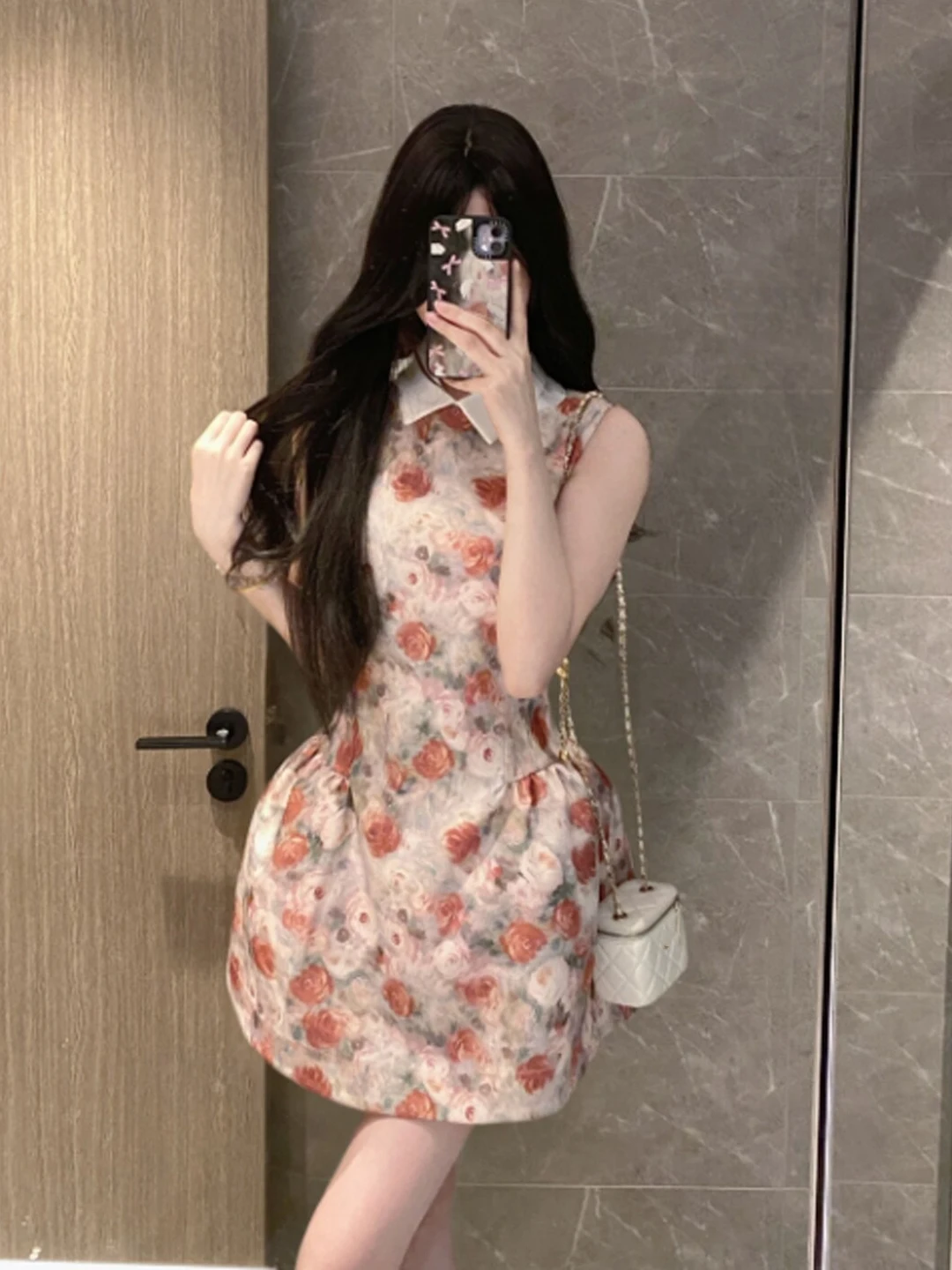Retro Gentle Print Vest Dress Unique Beautiful Short Skirt Summer Fashion Women's High Waist Floral Halter Neck Dress