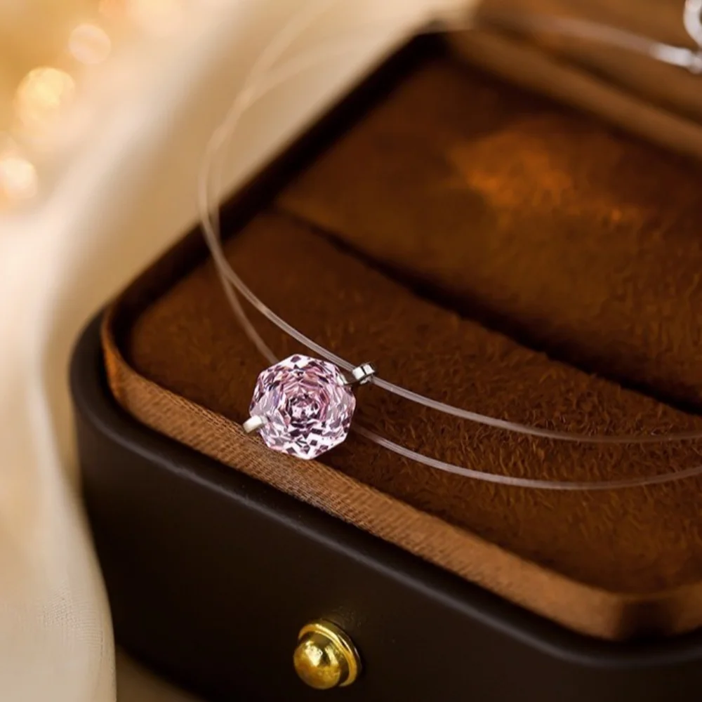 925 Sterling Silver Light Luxury Pink Flower Zircon Necklace Birthday Anniversary Engagement Party Gift