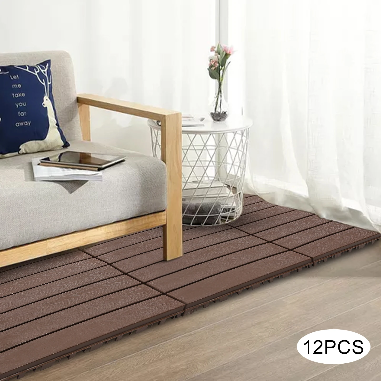 

Interlocking Deck Tiles, 12-Pack Wood Grain Floor Tiles – 12x12 Inch Waterproof Patio Tiles for Balcony, Porch, Indoor & Outdoor