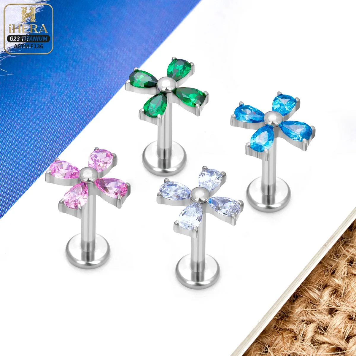 G23 Titan Bulk Bunte Sonnenblumenblüten-Perlen mit flacher Rückseite, Helix-, Tragus-, Conch-, Rook-, Lipp-, Labret- und Ohrknorpel-Piercings – Detail 2