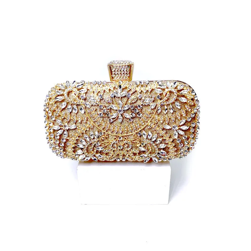 2023 Diamond Evening Clutch Bag For Women Wedding Golden Clutch Purse Chain Shoulder Bag Small Party Handbag With Metal Handle