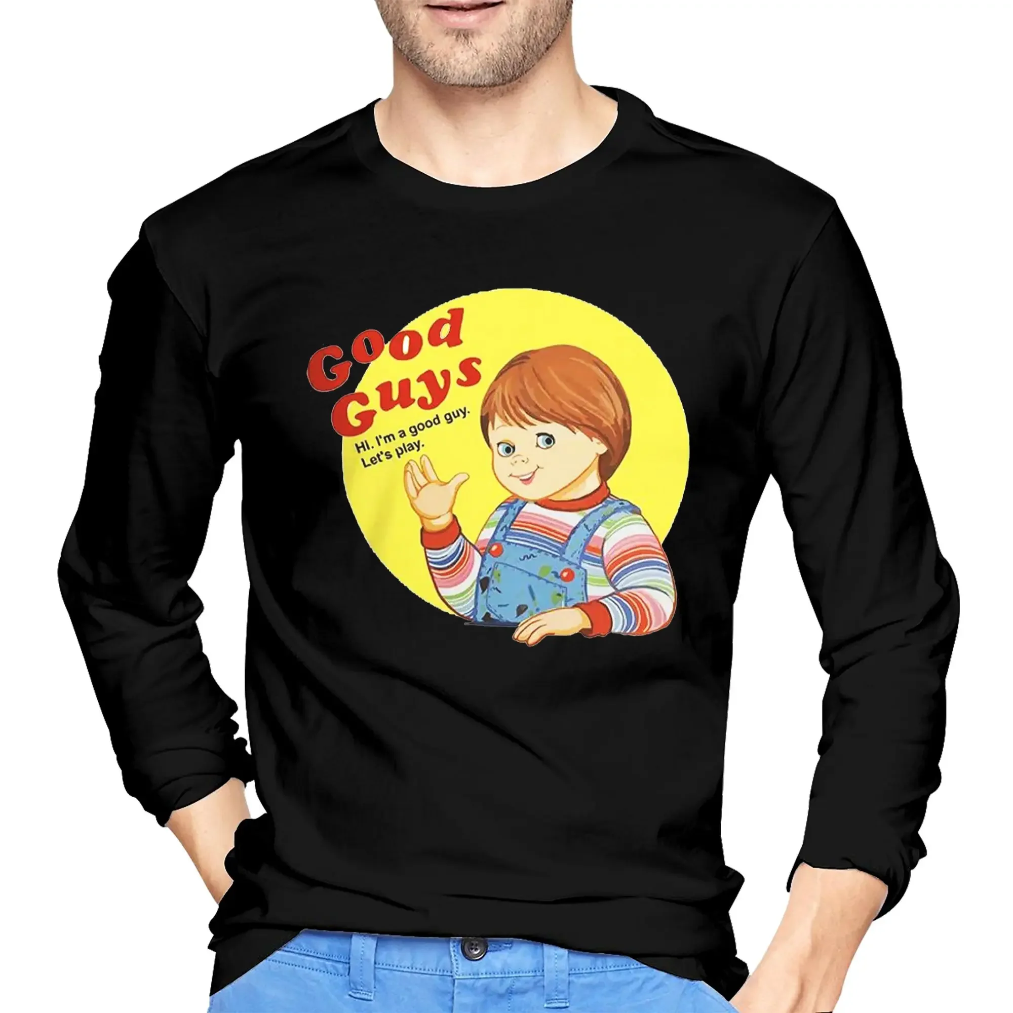 

Chucky Child's Play Good Guys Doll Men's Long Sleeved T-shirt Breathable Round Neck T shirts Spring and Autumn Men tops