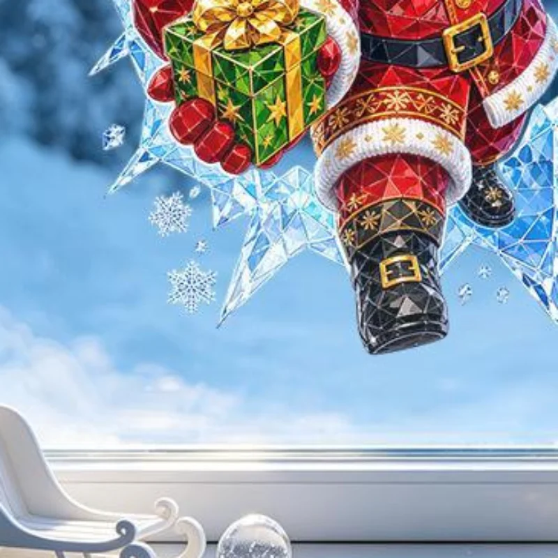 Christmas Santa Claus Window Decal With Removable Adhesive Vibrant 3D Design For Home Xmas Holiday Decor