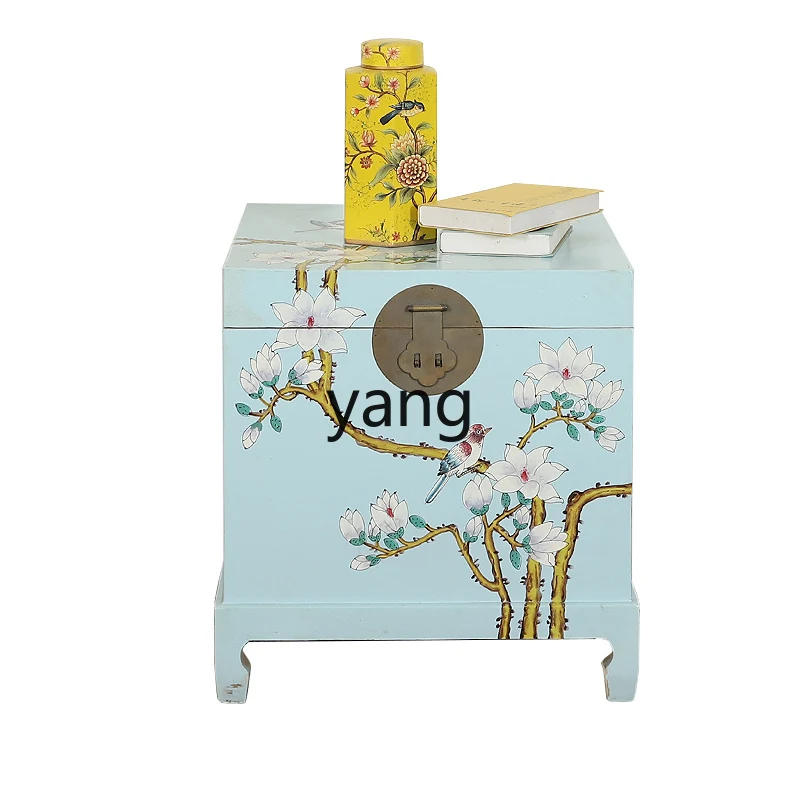 LXL Chinese Style Camphor Wood Bedside Table Sofa Side Table Pastoral Painting Storage Organizer Calligraphy and Painting Box